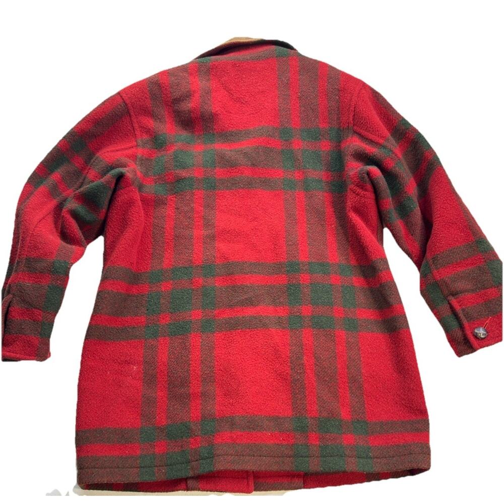 vtg‎ Forenza  Women's  4 Red plaid Wool Coat  80s/90s Wood Buttons Suede Collar - Picture 11 of 16